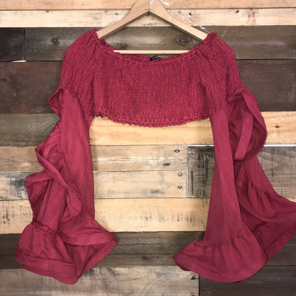 Fashion Nova Ruffle Bell Sleeve Crop Top Blouse - Picture 3 of 8